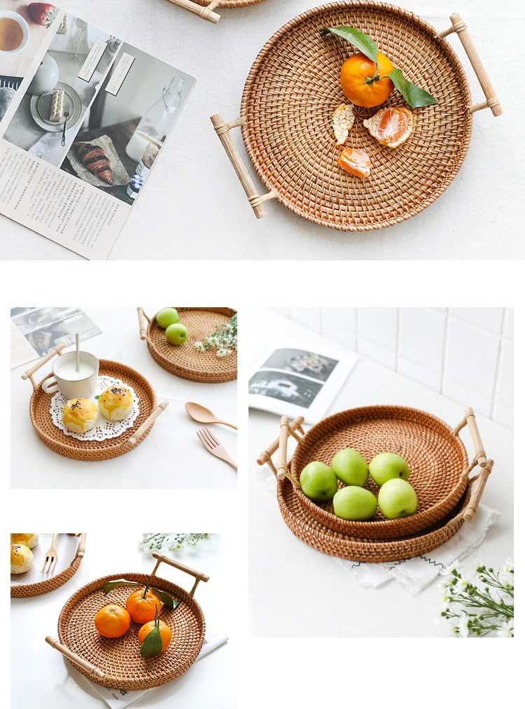Woven Rattan Tray with Wooden Handles Woven Rattan Tray with Wooden Handles